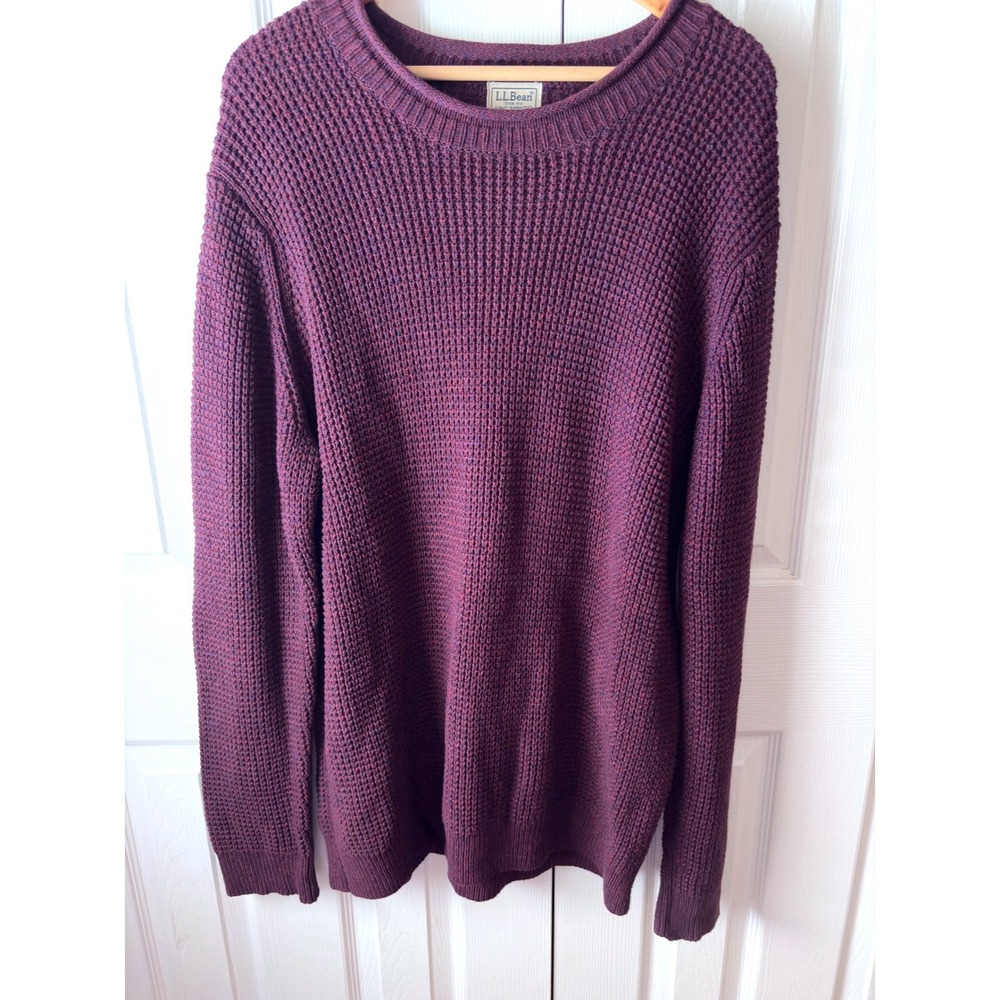 L.L. Bean Burgundy Organic Cotton Waffle Thermal Knit Roll Neck Sweater XLTALL